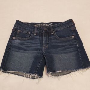 American Eagle 2 Stretch Distressed Denim Midi Shorts